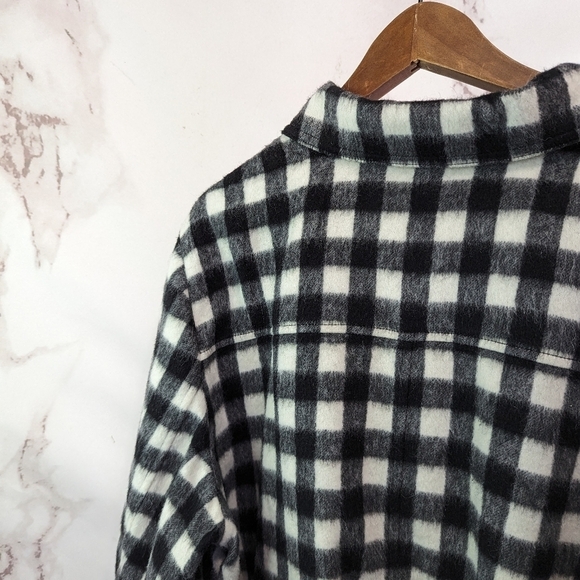 TALBOTS Shirt Jacket Womens 2X Wool Black White Plaid Button Up Sash Buffalo - Picture 6 of 12